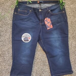 Indigo Poppy capris w/ brown contrast stitching 22